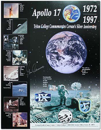 1997 Cernan Signed Apollo 17 Anniversary Poster