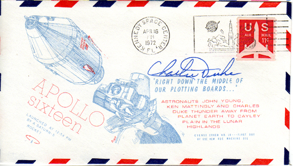 Apollo 16 cover signed by moonwalker Charlie Duke