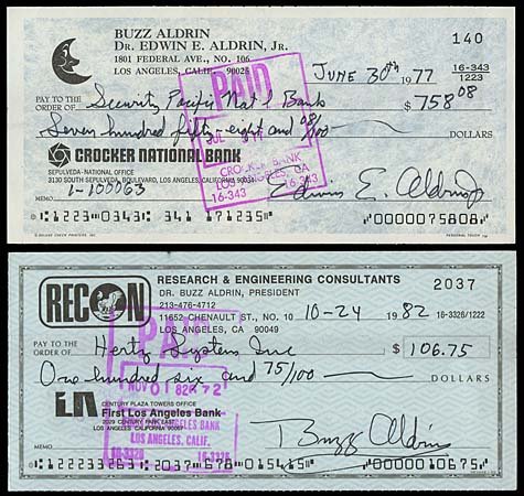 1977-1982 Buzz Aldrin Signed Checks Apollo 11