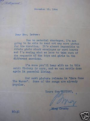 Bing Crosby Signed Letter