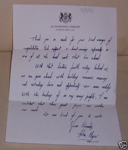 Prime Minister John Major letter 14/5/92