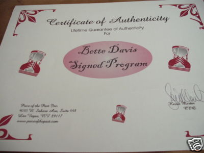 Bette Davis Signed Awards Program